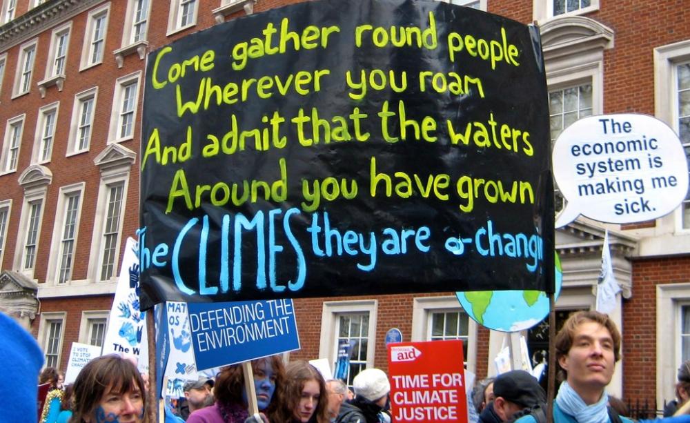 Placard from a climate change demonstration in London, 2009.