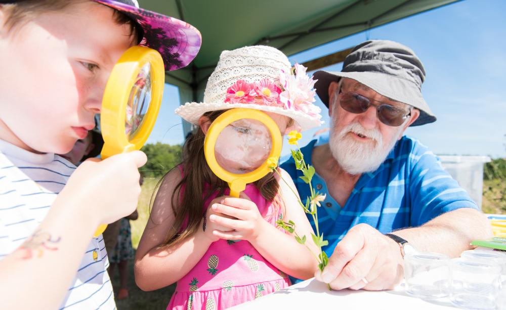 Children with magnifying glass