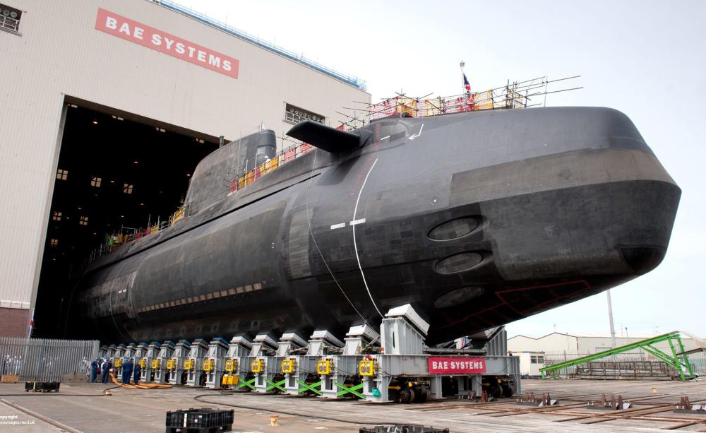 Britain's third £1 billion Astute Class nuclear submarine, Artful, was lowered into the water at Barrow-in-Furness on Saturday, 17 May 2014. BAE Systems / Crown Copyright / Creative Commons 2.0.