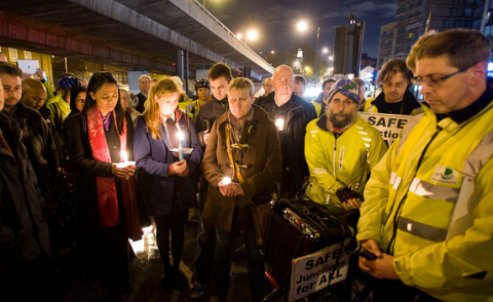 Cyclist's vigil at Bow following the sixth cyclist death in 2 weeks. Photo: Ben Broomfield.