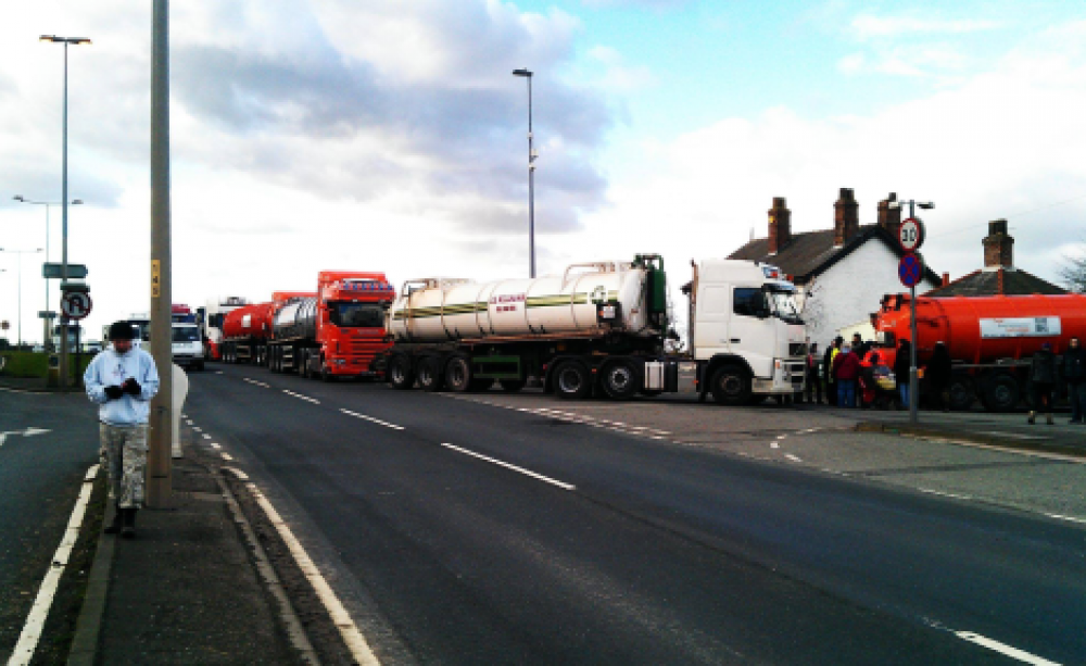 Trucks backing up at Barton Moss following the 'footpath ruling'. Photo: Barton Moss Protest Camp.