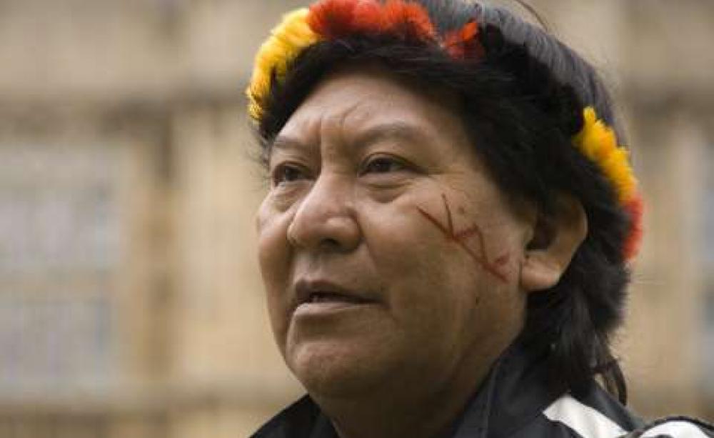 Davi Koponawa outside the Palace of Westminster, London. Photo: Survival International.