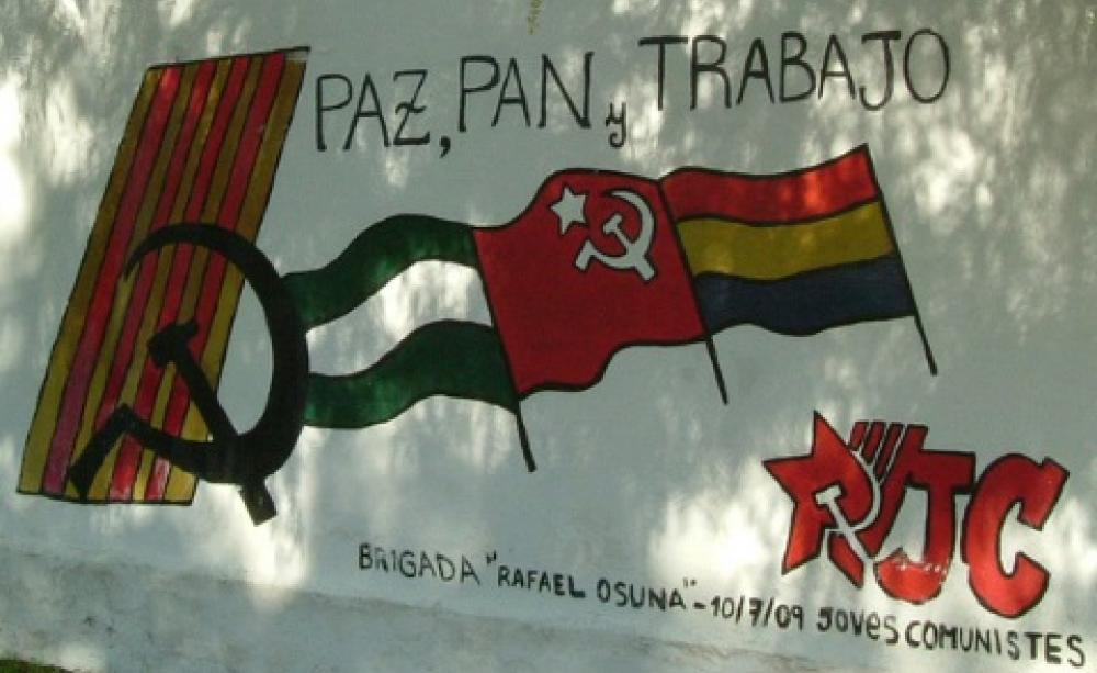 Bread, peace and work! A 'speaking wall' in Marinaleda. Photo: Comisión de Audiovisuales Acampada Zaragoza via Flickr.