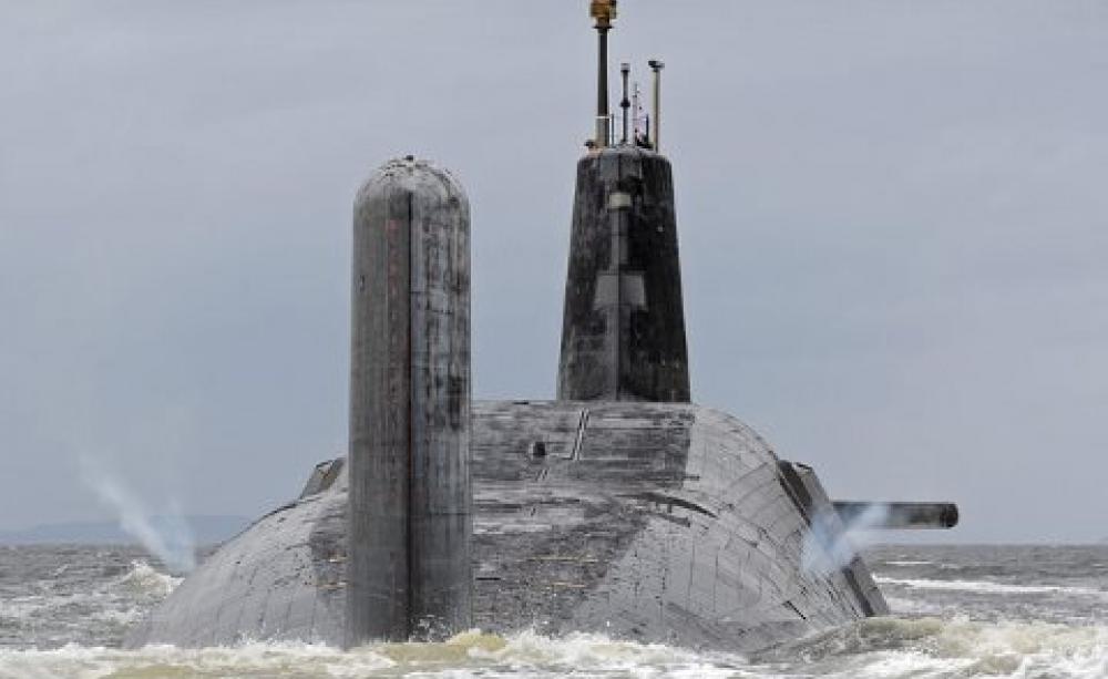 All tooled up and nowhere to go? HMS Vanguard 'vents off' as she leaves HMNB Clyde in Scotland. Photo: UK Ministry of Defence via Flickr.