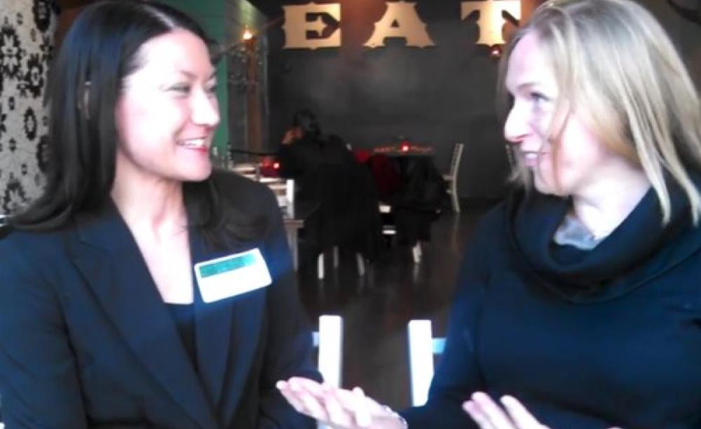 Zen Honeycutt, founder of Moms Across America, with Alexis of Organic Consumers Association minutes after the Monsanto shareholders' meeting at which her resolution was passed with 53% of the vote. Photo: still from Youtube (youtube.com/watch?v=K4fUod2ZZd