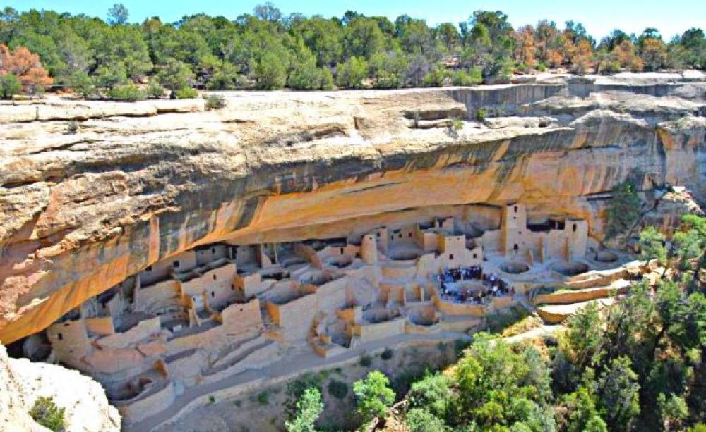 Will we go the way of the Ancient Pueblo People? Climate models say we will, this century. Photo: Cliff Palace, Mesa Verde National Park, by Lorax via Wikimedia Commons.