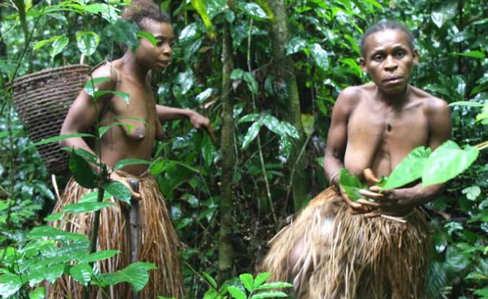 Baka women set off to gather food from their native forest. Increasingly the Baka are excluded from their forests in the name of 'conservation', or limited to ever-smaller areas insufficient to sustain them. Photo: ..zuzu.. via Flickr (CC BY-NC-SA 2.0).