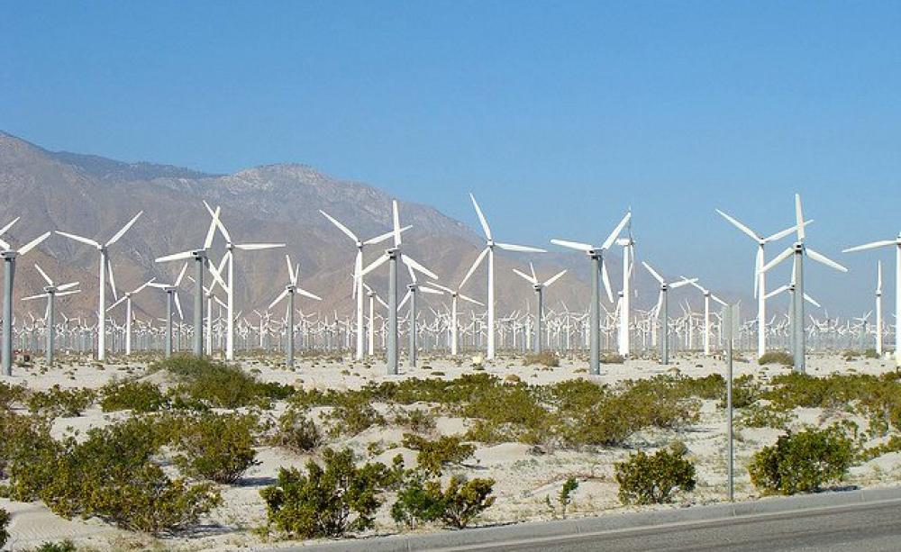 Wind farm at Palm Springs, CA. Photo: Bonita de Boer via Flickr (CC-BY 2.0).