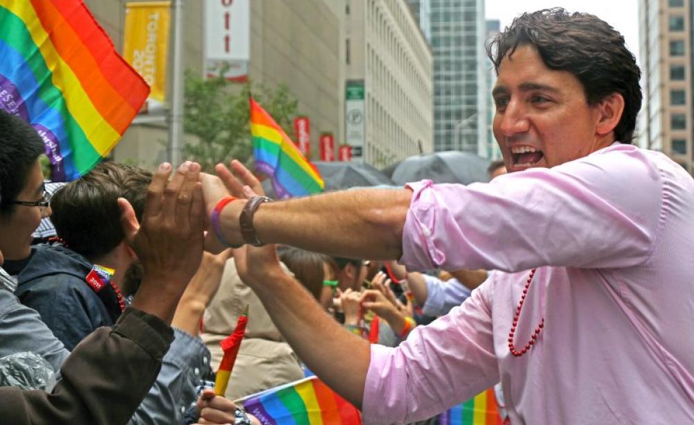 Can you imagine Stephen Harper here? Justin Trudeau at the 2015 Pride Toronto parade. Photo: Alex Guibord via Flickr (CC BY-ND).