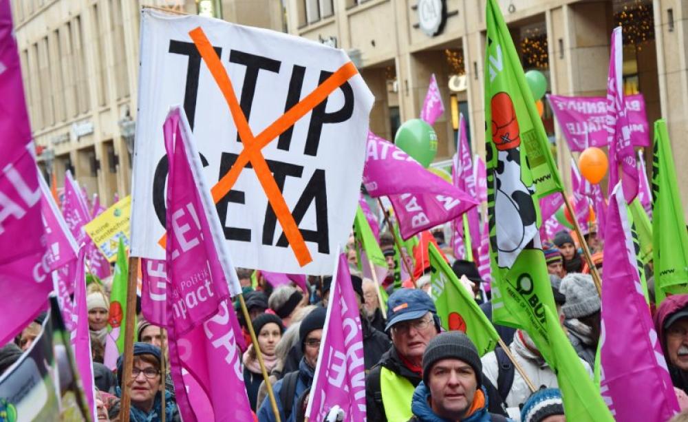 People power: more than 25,000 marched against TTIP and CETA in Berlin last month, 16th January 2016. Photo: Uwe Hiksch via Flickr (CC BY-NC-SA).
