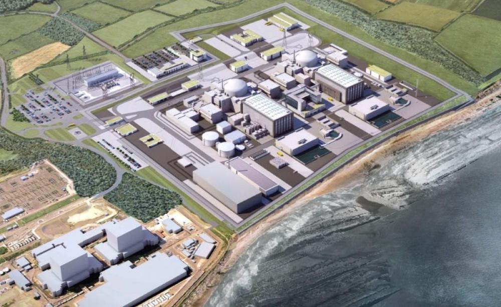 Aerial view of the completed Hinkley C project. Artists impression by EDF Energy.