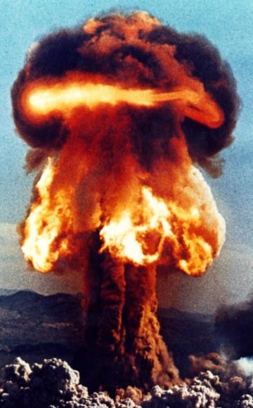 A closeup of the fireball and mushroom cloud from the Upshot-Knothole Grable atomic bomb test in Nevada, 25th May 1953. The 1950's and '60's bomb tests, we can now calculate, caused uncounted millions of cancer deaths. Photo: Federal Government of the Uni