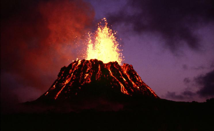 A lava fountain at Pu'u 'O'o, a volcanic cone on the flank of Kilauea.