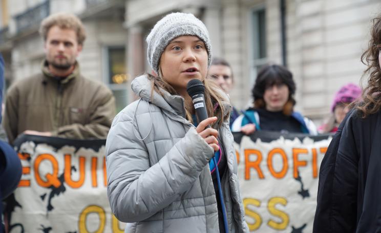 Greta Thunberg joins protesters from Fossil Free London outside the InterContinental in central London, to demonstrate ahead of the Energy Intelligence Forum, a gathering between Shell, Total, Equinor, Saudi Aramco, and other oil giants.