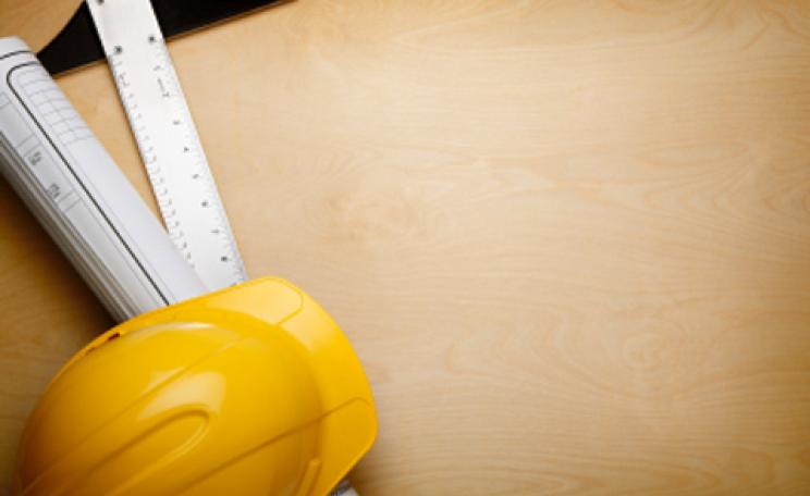 Hardhat, square and blueprints