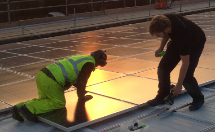 A commercial solar installation under way in the south of England. Photo: Adrian Arbib / Renewable energy Cooperative - r-eco.coop.