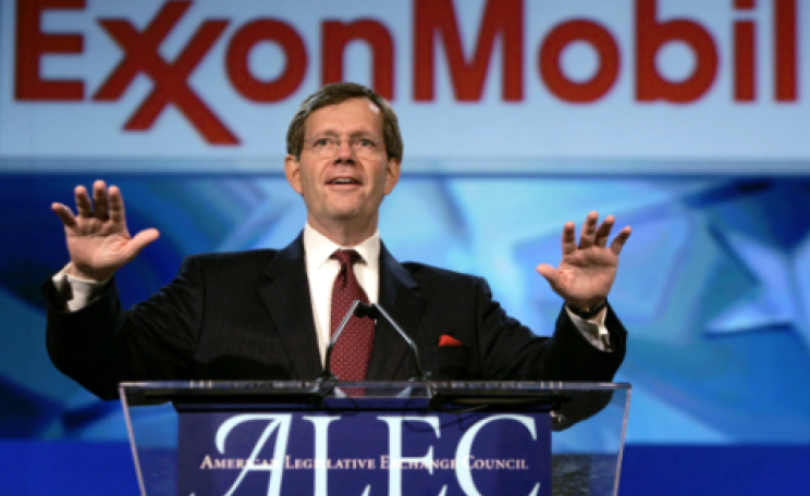 Former EPA Administrator Michael Leavitt speaks at an ALEC event sponsored by ExxonMobil, among other dirty energy interests and Fortune 500 companies. (AP Photo/Elaine Thompson)