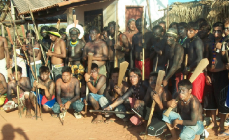 Kayapo Indians on a road block to stop the Belo Monte Dam in the Brazilian Amazon. Photo: International Rivers via Flickr.com.