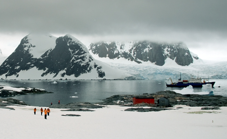 M/V Akademik Shokalskiy at anchor in the Penola Strait, off Petermann Island, in Antarctica. Photo: AntarcticBoy via Flickr.com.
