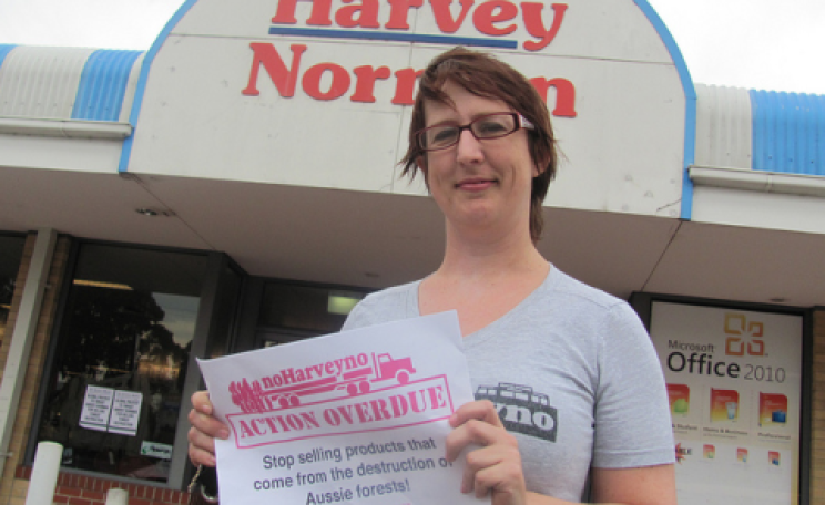 Should she go to jail? The Last Stand crew serve notice on Harvey Norman in Preston, Australia. Photo: The Last Stand via Flickr.com.