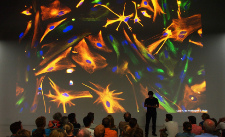 Synthetic biology for everybody? What a wonderful world that would be ... at a lecture by Dr. Manuel Selg, Photo: Martin Hieslmair / Ars Electronica via Flickr.com.