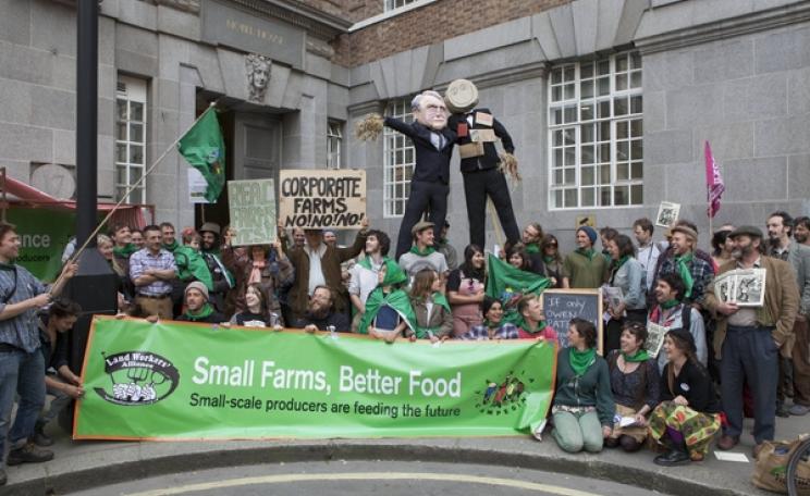 Over 100 people set up a farmers' market stall outside DEFRA offices to denounce Owen Paterson's marginalisation of small farms. Photo: Adrian Arbib.