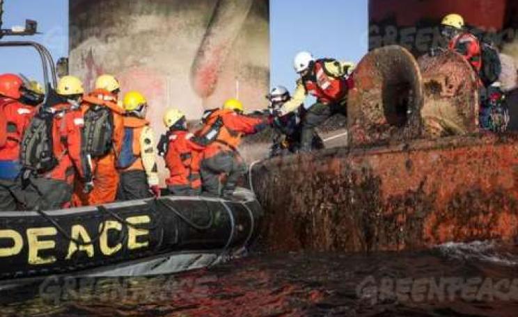 Greenpeace International activists occupy Statoil contracted oil rig Transocean Spitsbergen to protest the company's plans to drill the northernmost well in the Norwegian Arctic at the Apollo Prospect of the Barents Sea, close to the Bear Island nature re