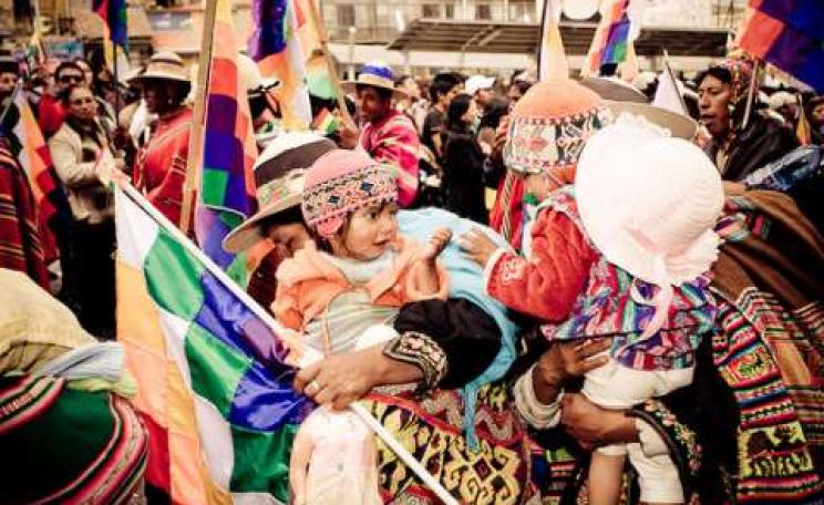 Indigenous people of Tipnis arrive in La Paz after marching from the Amazon to protest at threats to their homeland. Photo: Szymon Kochański via Flickr.