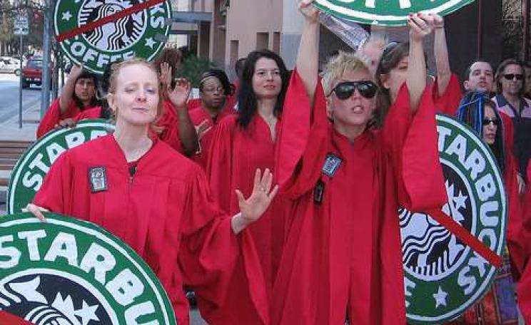 An anti-Starbucks rally. Photo: Travis Forden.