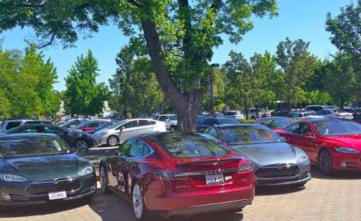 Tesla Model S electric cars at the company's 2014 AGM. Photo: Steve Jurvetson / Wikimedia Commons.