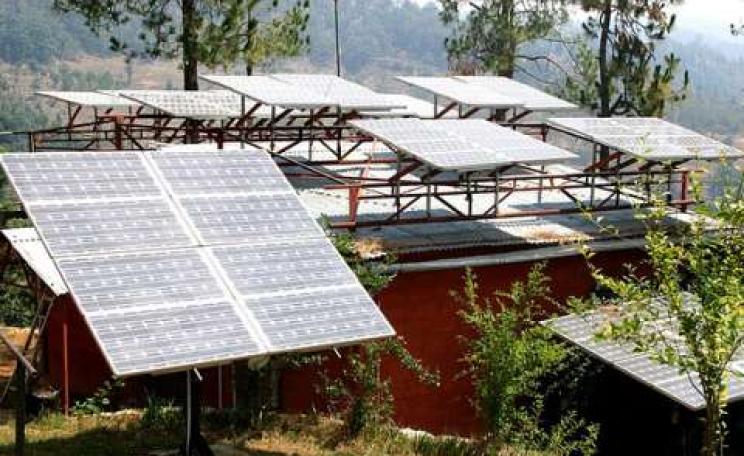 Many more of these to come ... solar panel at Solar panels in Uttaranchal, India. Photo: Barefoot photographers of Tilonia via Flickr.