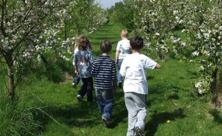 Children at large in the orchard at the Apricot Centre. Photo: Photo: Martin Large / Biodynamic Land Trust.