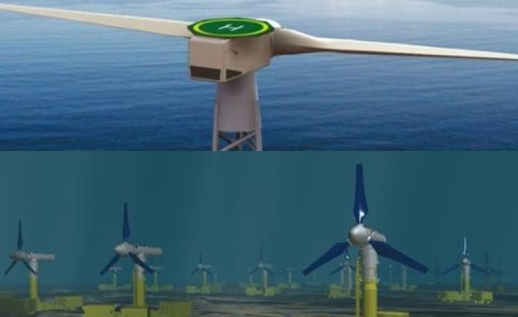 The world's first offshore deployment of two-bladed wind turbines, and Britain's first tidal power array, are both moving forward in Scotland's seas. Images: Crown Estate.