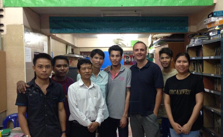 Andy Hall (3rd from right) and colleagues at the Migrant Worker Rights Network. Photo: MWRN.