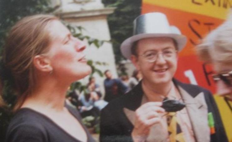 George Marshall wins a giant cockroach on the Climate Change Wheel of Misfortune. Photo: Annie Levy.