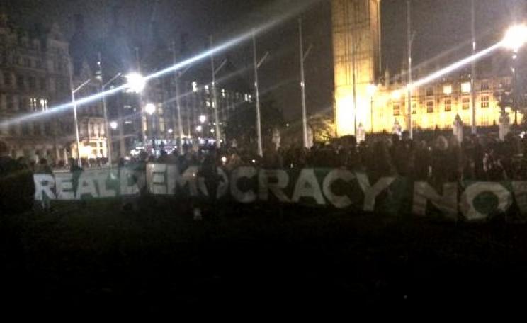 The Occupy Democracy rally in London's Parliament Square last night. Photo: Nina Tailor / @ninatailor2.