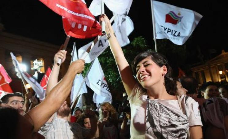 Young voters in Athens celebrate Syriza's victory in the 2014 European elections. Photo: via Business Insider Australia, marked for non-commercial re-use.
