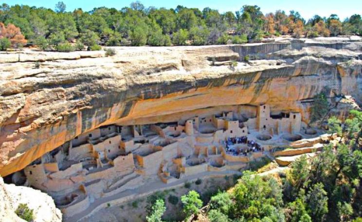 Will we go the way of the Ancient Pueblo People? Climate models say we will, this century. Photo: Cliff Palace, Mesa Verde National Park, by Lorax via Wikimedia Commons.
