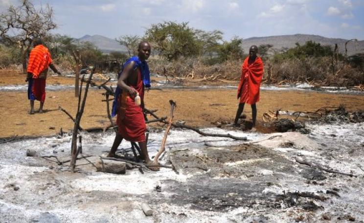 A burnt Maasai village. Photo: InsightShare.org.