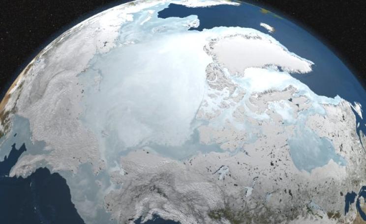 NASA image of the Arctic sea ice on March 6, 2010. Image: NASA / Goddard Space Flight Center Scientific Visualization Studio; Blue Marble data courtesy of Reto Stockli (NASA/GSFC), via Flickr (CC BY 2.0).