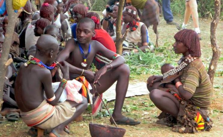 Hamer people in a village near Turmi in the Omo Valley of Southern Ethiopia - now at risk from a huge dam project and sugar plantations. Photo: David Stanley via Flickr (CC BY 2.0).