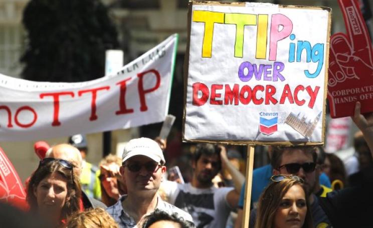 Protestors against the TTIP EU-US trade deal in London, 12th July 2014. Photo: Global Justice Now via Flickr (CC BY 2.0).