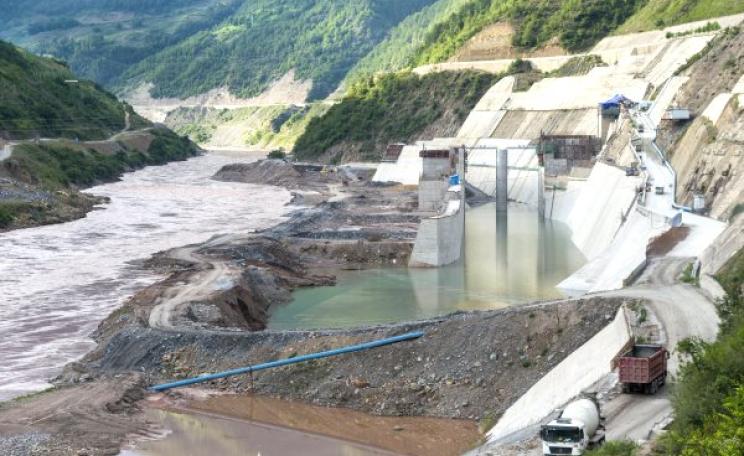 A gigantic dam under construction on the Upper Mekong River.