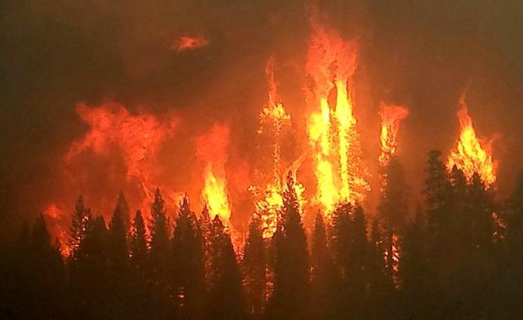 As can be seen in this forest fire in the US, smoke and ash can be projected high into the sky by the intense heat. Photo: USFS Region 5 via Flickr (CC BY).