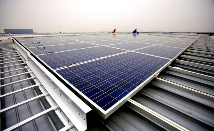 One way to use up China's surplus solar panels is with large domestic installations - like this one on the roofs of the Hongqiao Passenger Rail Terminal in Shanghai. Photo: Jiri Rezac / Climate Group via Flickr (CC BY-NC-SA).