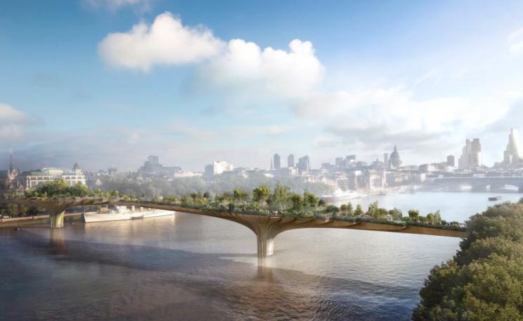 Artists impression of 'Garden Bridge' by Heatherwick Studio. Not immediately obvious is that it will block views from Southbank along the river to St Pauls Cathedral.