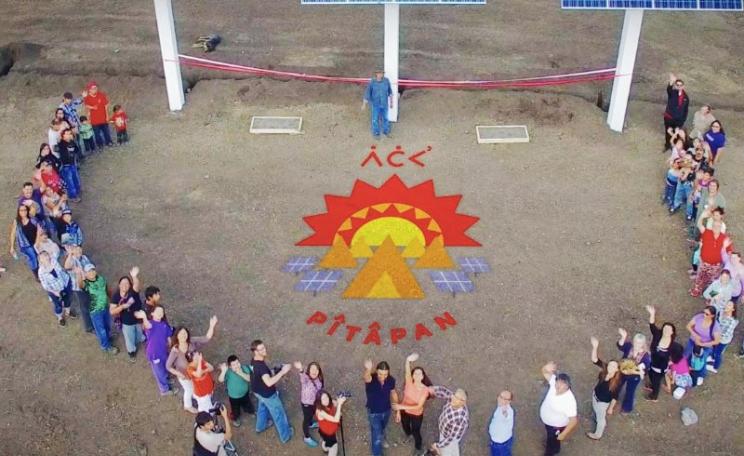 Ribbon cutting ceremony for the new solar installation in Little Buffalo, Alberta. Photo: Greenpeace Canada via Youtube.