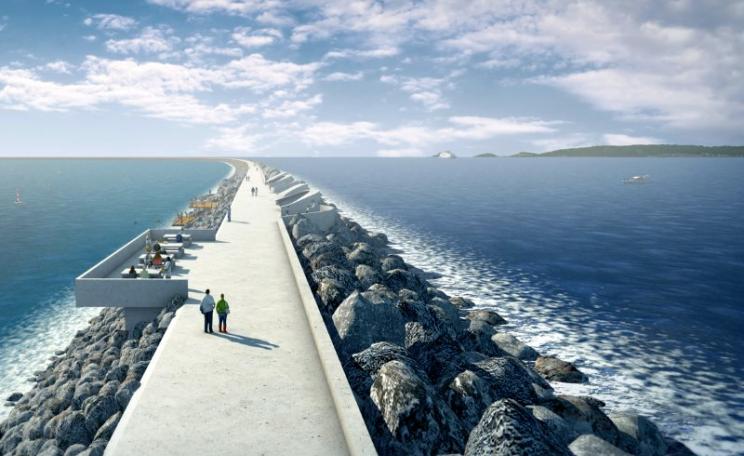 Artist's impression of the Swansea Bay Tidal Lagoon, which would, if built, generate almost 500 gigawatt hours of electricity per year. Image: preconstruct.com.