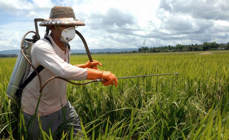 Farmer spraying a field using a backpack and protective equipment. Photo: Day Donaldson via Flickr (CC BY 2.0)