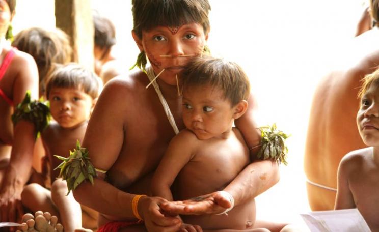 Returning hair samples to a Yanomami community after testing for lead content. Photo: © Marcos Wesley / ISA.